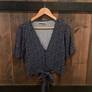 Abercrombie & Fitch Tie Front V-Neck Short Sleeve Blouse Size XS